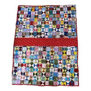 Patchwork Quilted Reversible Coverlet Handmade Large 50”X70” Perfect Throw Size